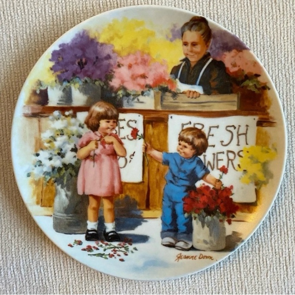 Edwin Knowles Decorative Plate The Flower Arrangement Market Scene - Picture 1 of 7